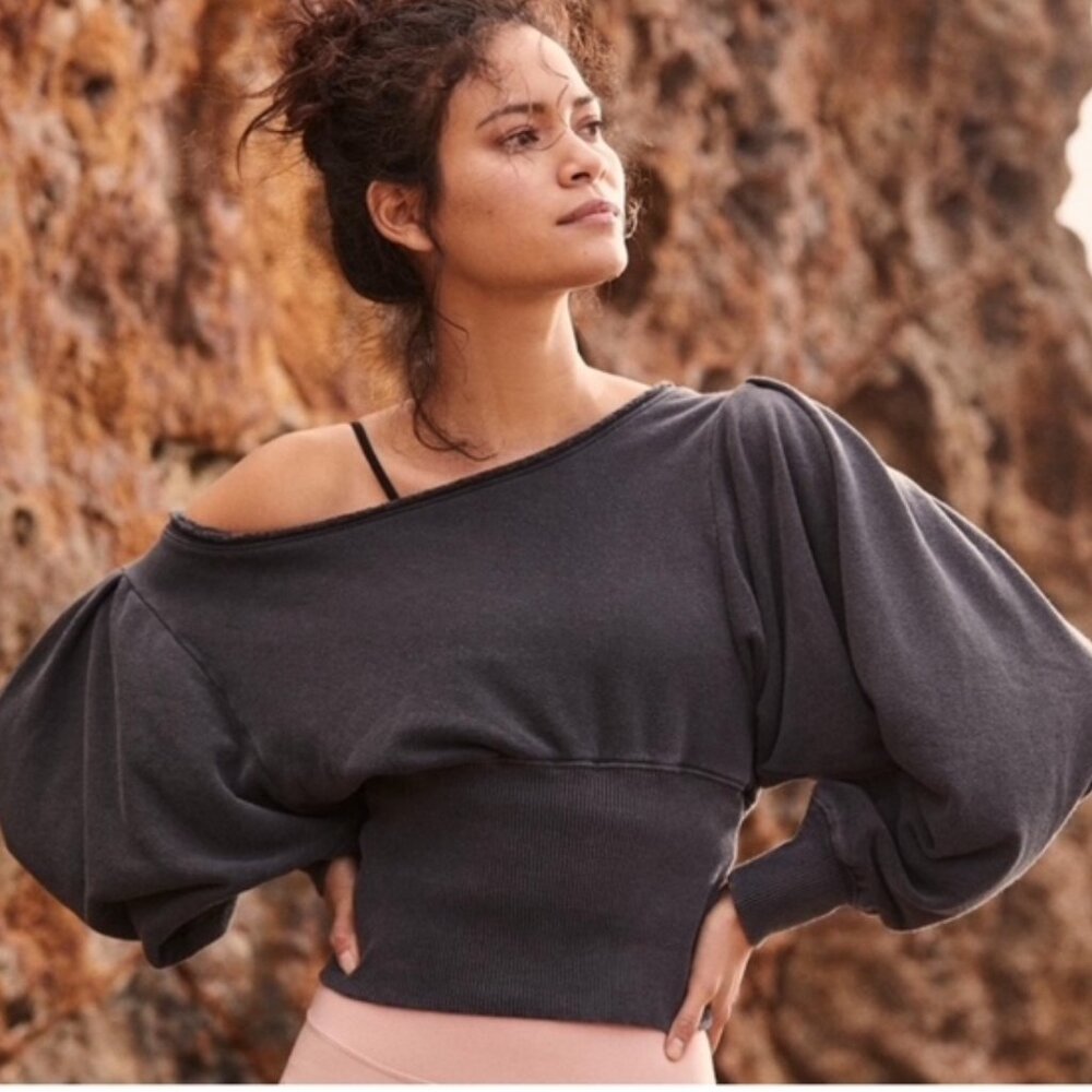 Free People Movement Pirouette Grey Sweatshirt, Size Size Small